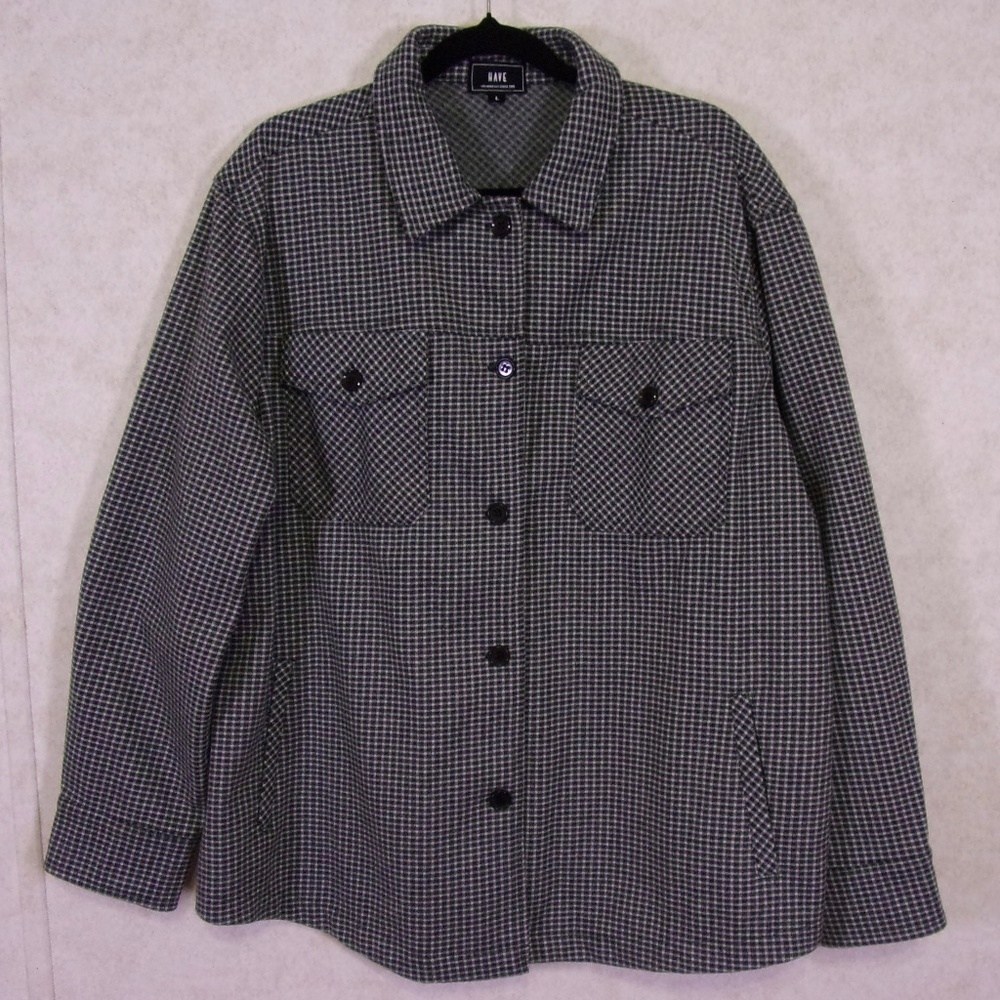 NWOT HAVE LA Black & White Plaid Jacket, 4 Pocket, Botton Up, SzL